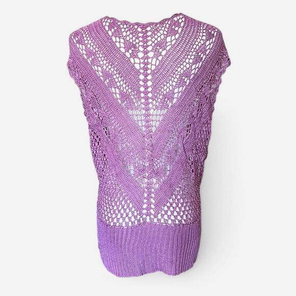 VTG Light Purple Slinky Open Crochet Knit Boho Fairycore Layering Wrap Top L/XL - Picture 6 of 6